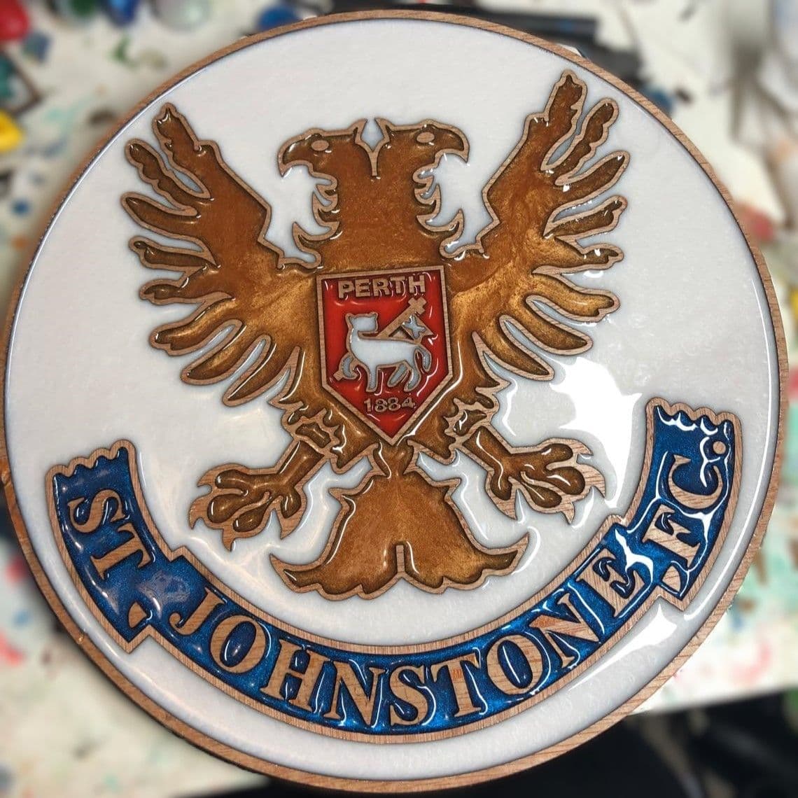 St. Johnstone F.C. Handcrafted Wooden and Resin Crest - Image 1