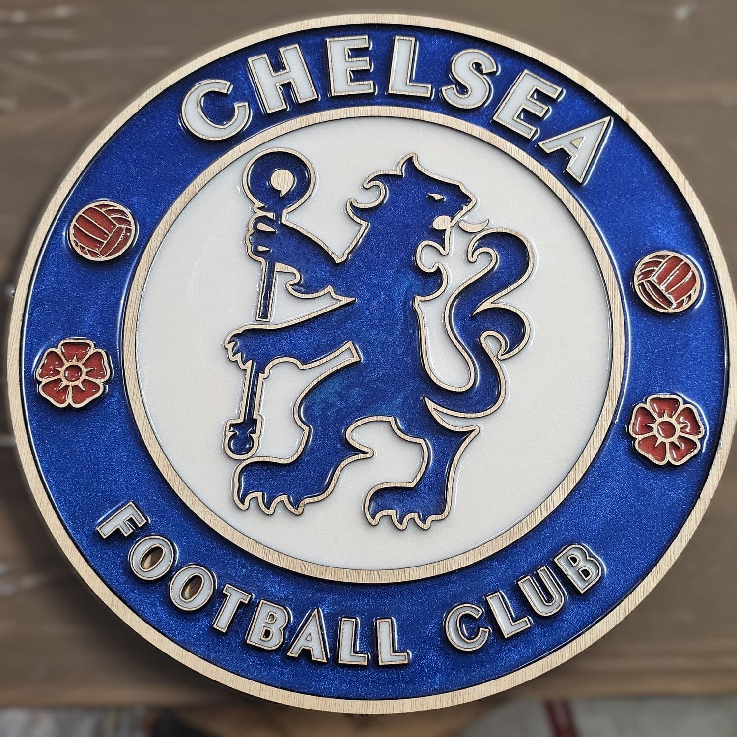 Chelsea F.C. Handcrafted Wooden and Resin Crest - Image 1