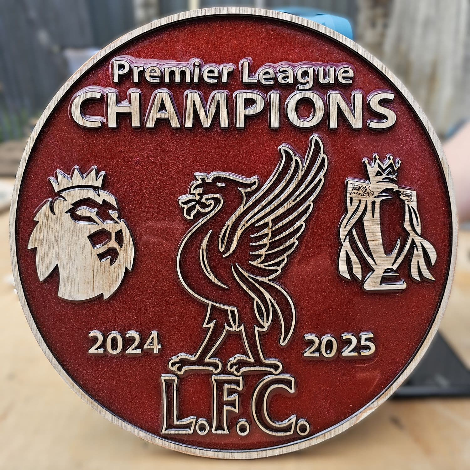 New Liverpool F.C. 2025 Champions Wooden and Resin Crest - Image 1