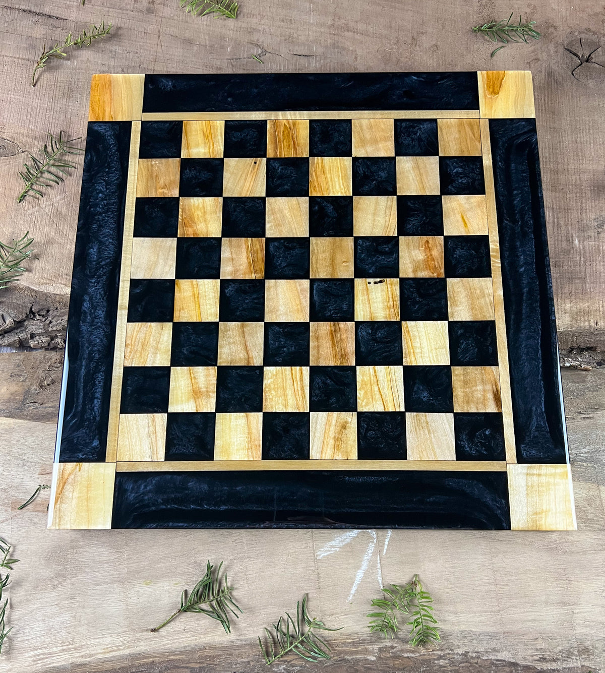 Black Onyx Maple burl chess board preview